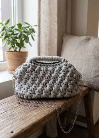 Clutch de Crochet Artesanal Gris