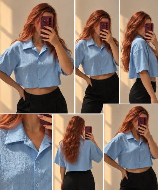 Camisa corta azul