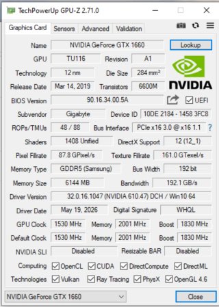 Tarjeta Gráfica Gigabyte GTX 1660 OC 6GB
