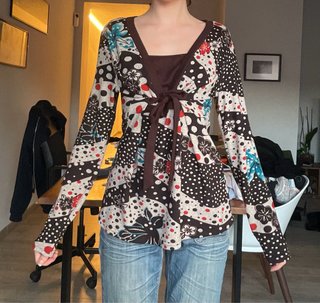 Top Manga Larga Vintage Estampado XS