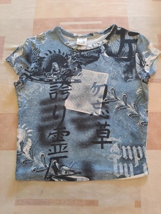 Camiseta Bershka Estampada Azul Talla S