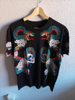 Camiseta Zara Negra Estampada Talla M