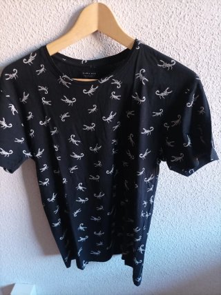 Camiseta Negra Zara Man con Estampado