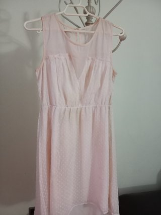 Vestido Rosa de Gasa con Plumeti