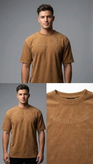 Camiseta Marrón con Texto Bordado