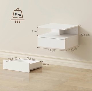 Set de 2 Mesitas de Noche Flotantes Blancas