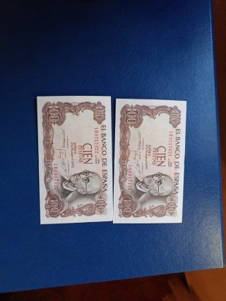 Pareja Billetes 100 Pesetas 1970 Correlativos