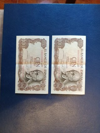 Pareja Billetes 100 Pesetas 1970 Correlativos