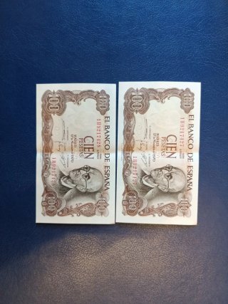 Pareja Billetes 100 Pesetas 1970 Correlativos