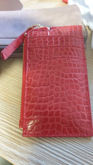 Tarjetero Monedero Rojo Efecto Piel