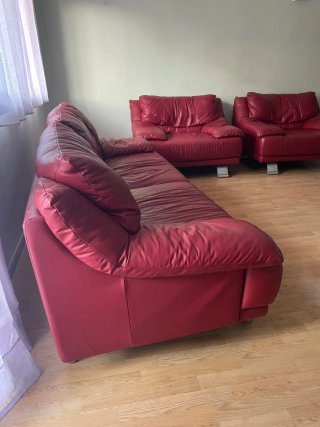 Conjunto de 3 Sofás de Piel Rojo