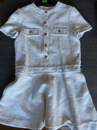 Vestido Tweed Blanco Zara Talla M