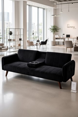 Sofá Cama Negro con Posavasos