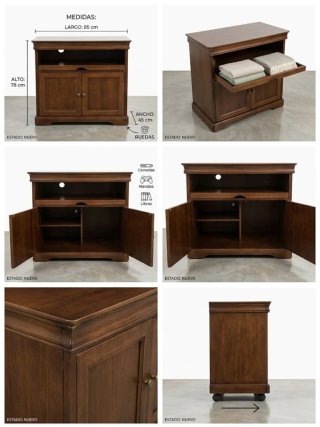 Mueble TV de Pino Macizo con Ruedas