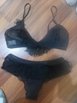 Conjunto de Lencería con Flecos Negro