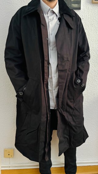 Abrigo largo Zara hombre M – Negro, cuello de pana