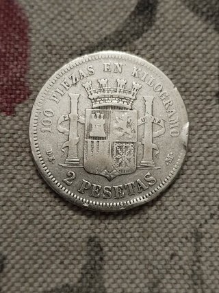 Moneda de 2 Pesetas 1870 plata 835 milésimas