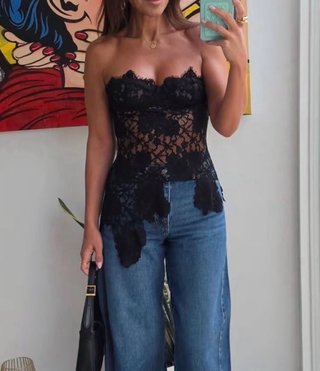 Corsé de encaje negro Zara talla L