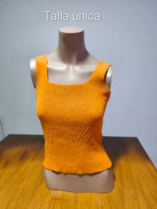 Top de Punto Naranja Mostaza Estilo Jacquemus -