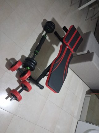 Set de Musculación: Banco, Barra y Mancuernas