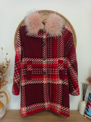 Abrigo Zara de cuadros con cuello de pelo