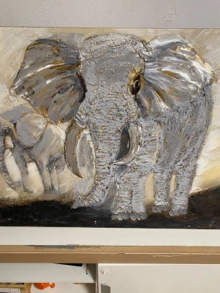 Cuadro Metálico Elefante pintado a mano en relieve