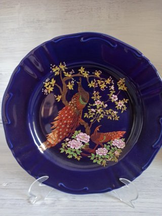 Plato Decorativo Azul con Pavos Reales