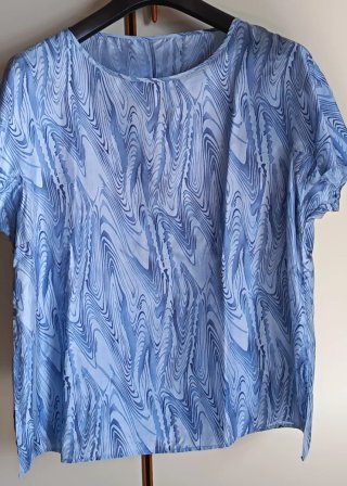 Blusa azzurra con stampa blu