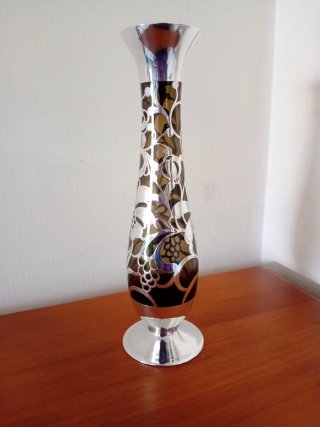 Jarron de cristal ambar con plata