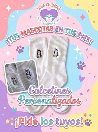 Calcetines Blancos con Bordado de Mascota