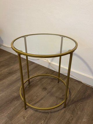 Mesa Auxiliar Redonda de Cristal y Metal