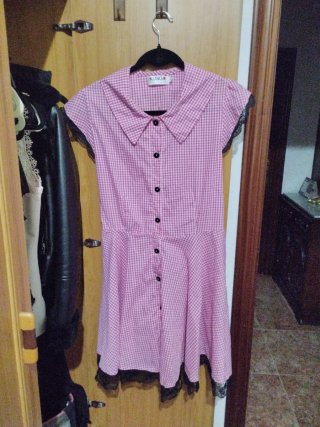 Vestido Vichy Rosa con Encaje