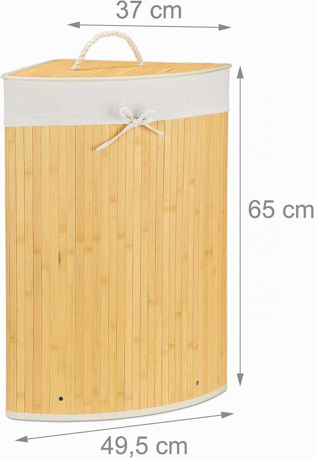 Cesto Ropa Sucia Relaxdays Esquinero Bambú 60L