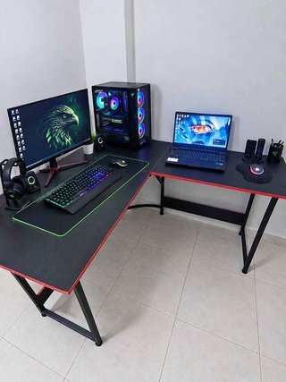Escritorio Gamer en L Negro/Rojo