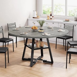 Mesa para comedor Tondo Gris con Estante para el h