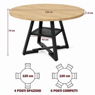 Mesa para comedor Tondo Natural con Estante para e