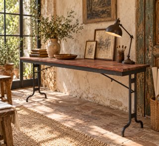 Mesa Industrial Antigua Plegable Madera y Hierro