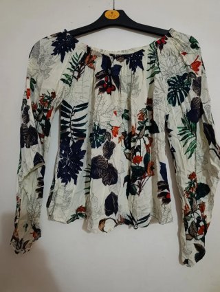 Blusa de Algodón Estampada Hombros Descubiertos