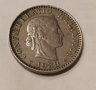 Moneda 20 Rappen 1939 Suiza