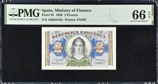 Billete 2 Pesetas 1938 PMG 66 Serie A