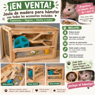 Jaula de Madera para Roedores, hámster regalo