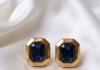 Pendientes Vintage Dorados con Piedra Azul