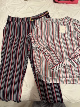 Conjunto Cortefiel Blusa y Pantalón Rayas