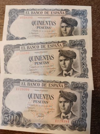 3 Billetes de 500 Pesetas de 1971