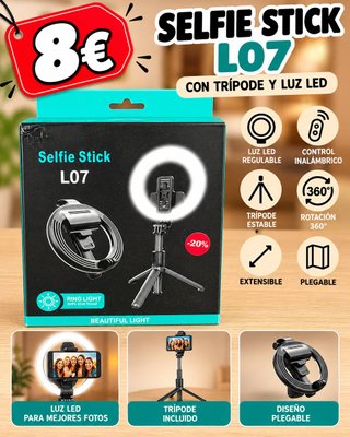 Selfie Stick L07 con Trípode y Luz LED