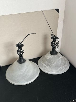 Pareja de lámparas colgantes cristal y hierro