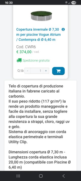 Telo copripiscina invernale circolare 7,20 mt
