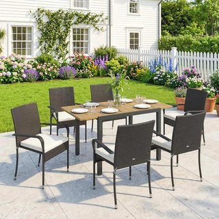 Solo Mesa Jardín Extensible Ratán Tablero Madera