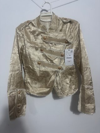 Chaqueta militar dorada jacquard con botones Nueva