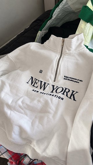 Sudadera Blanca New York con Cremallera
